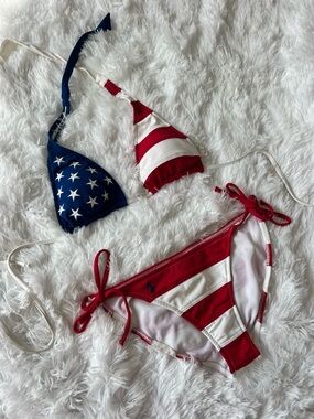 🇺🇸 Polo Ralph Lauren Patriotic USA American Flag Swimsuit Bikini Size S